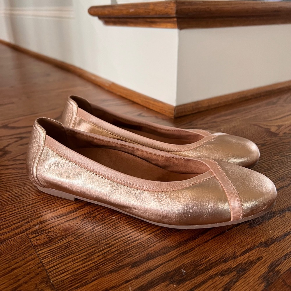 Vionic Caroll Metallic Rose Gold Leather Ballet Flats Orthotic Shoes 8.5 WIDE